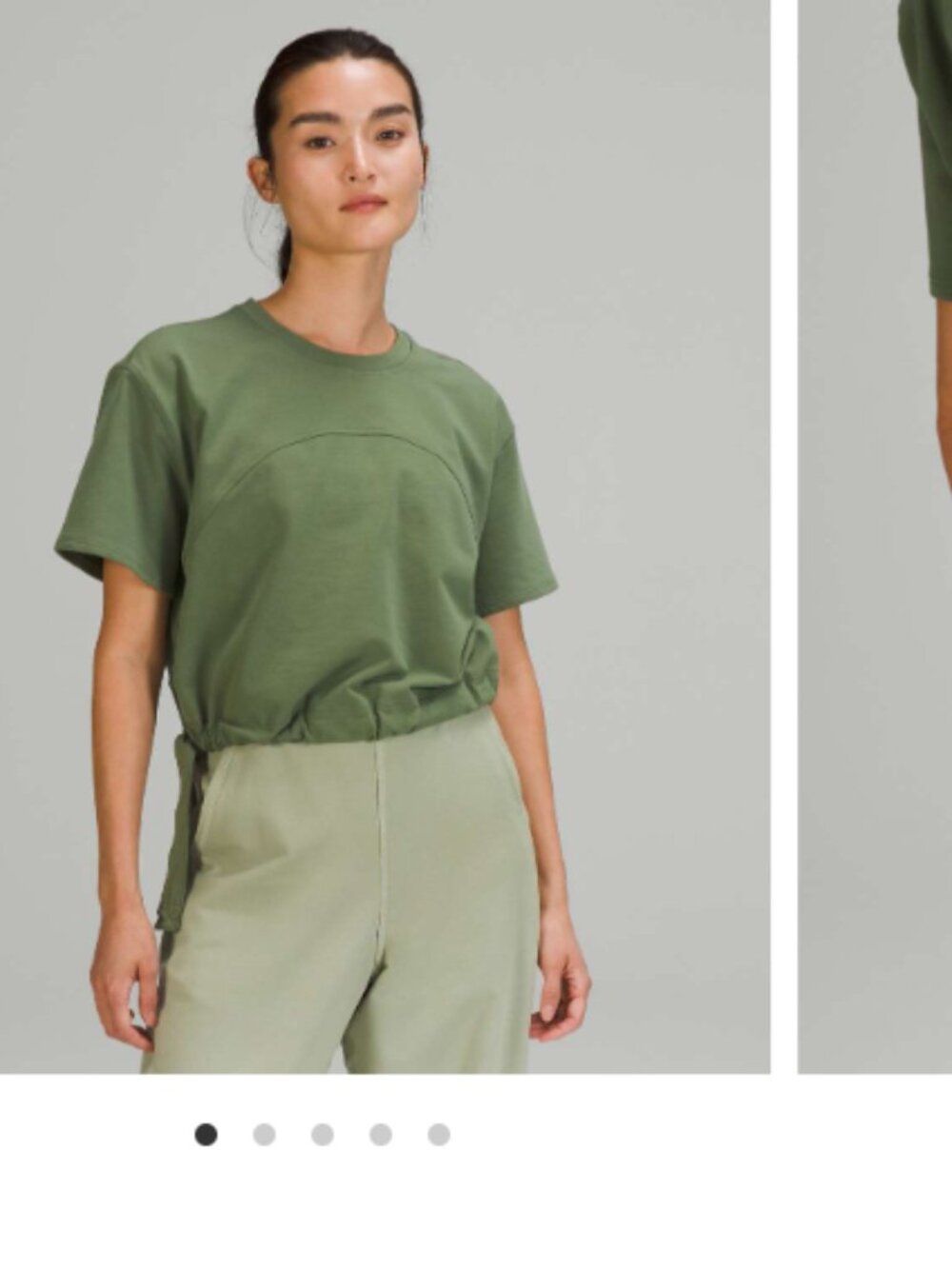 Lululemon Women's Size 6 LA Side Cinch T-Shirt, Green Twill